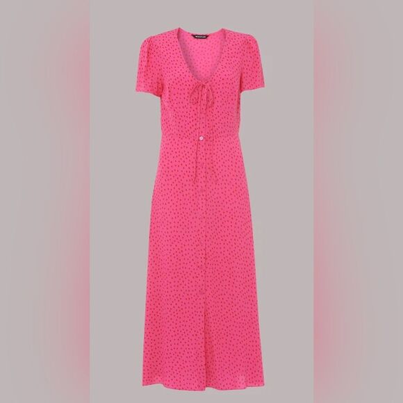 Whistles Women’s Size 14 Pink Red Polka Dot Heidi Spot Print Midi Dress - Picture 7 of 15